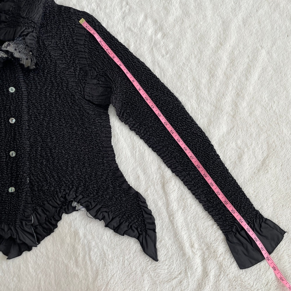 Yoshiki Hishinuma Star Collar Crinkle Blouse Black Silver Asymmetric Hem Size 2 - Picture 7 of 9